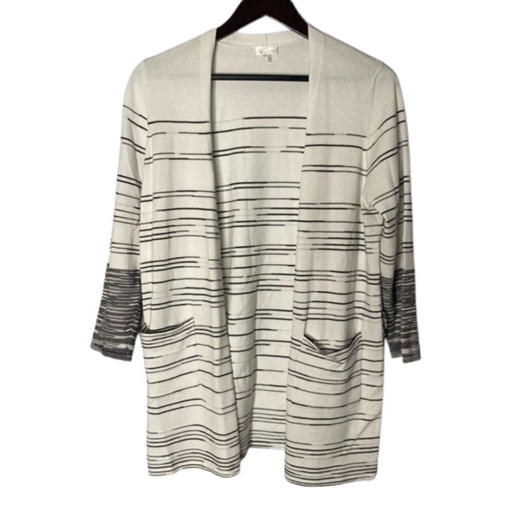 ECRU Size Medium Long Line White Open Front Cardigan Soft 3/4 Length Sleeves
